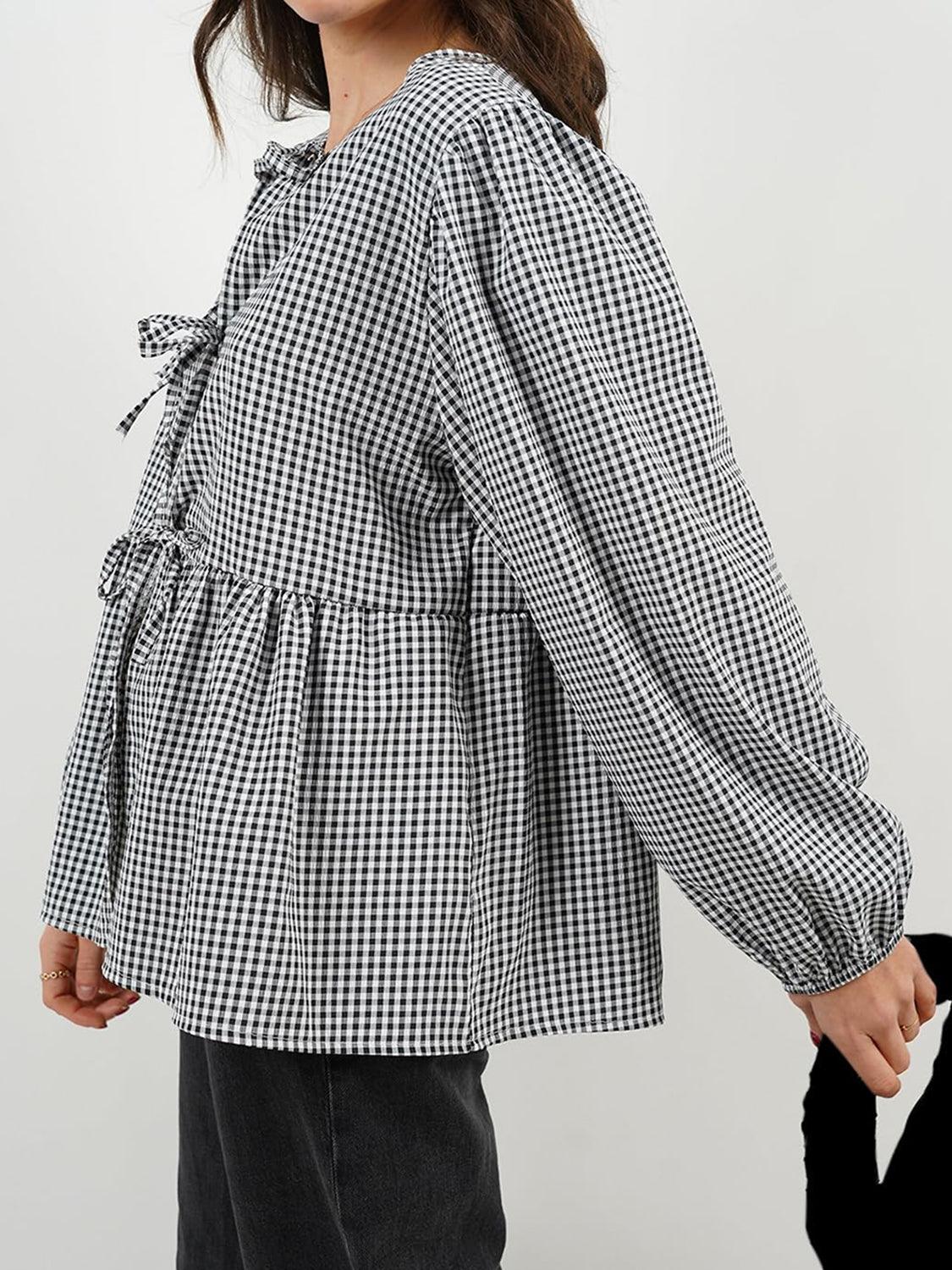 Open Tie-Front Long Sleeve Blouse Blouses Trends