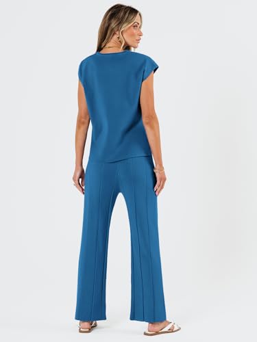 LILLUSORY 2 Piece Outfits for Women Lounge Matching Set Two Piece Knit Tracksuit Sweatsuits Top & Pants Co-Ords Habits affär