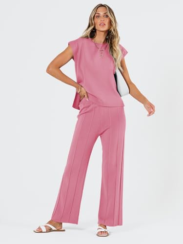 LILLUSORY 2 Piece Outfits for Women Lounge Matching Set Two Piece Knit Tracksuit Sweatsuits Top & Pants Co-Ords Habits affär