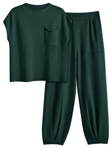 LILLUSORY 2 Piece Knit Sets For Women Trendy Sweatsuit Sets Co-Ords Habits affär Green Large