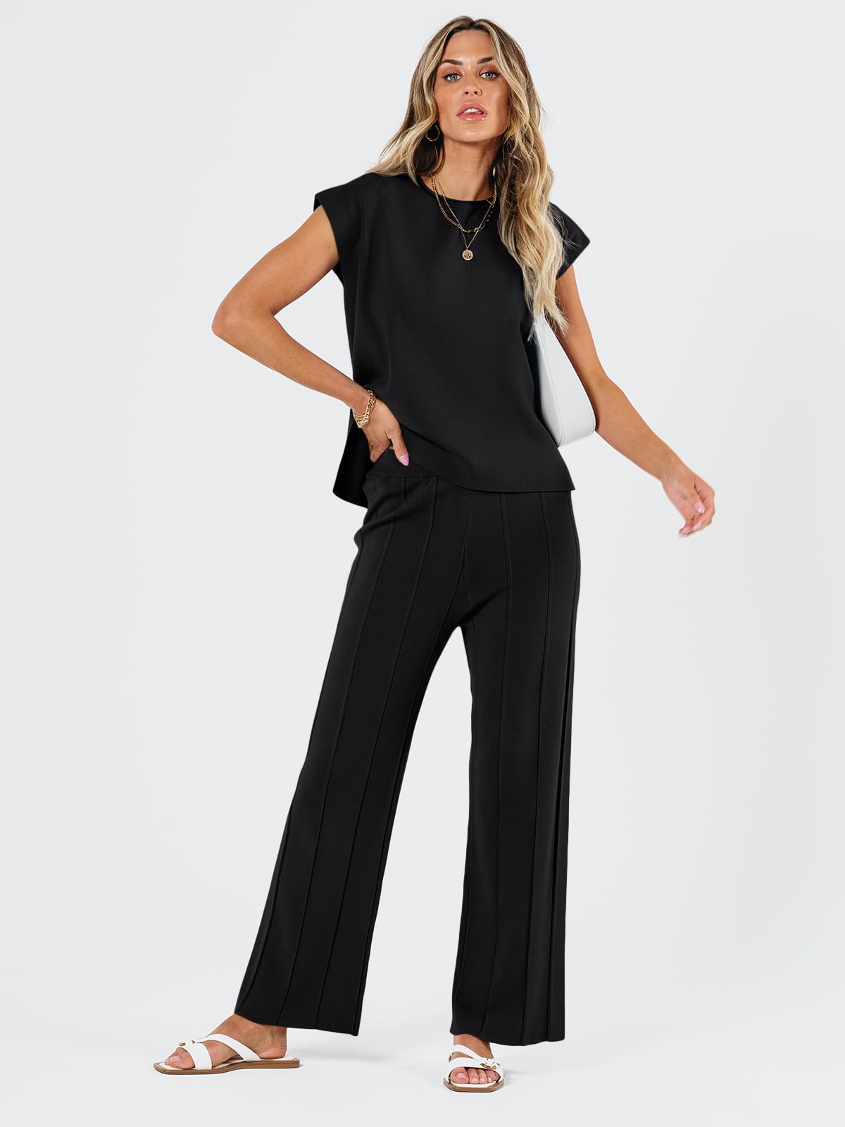 LILLUSORY 2 Piece Outfits for Women Lounge Matching Set Two Piece Knit Tracksuit Sweatsuits Top & Pants Co-Ords Habits affär