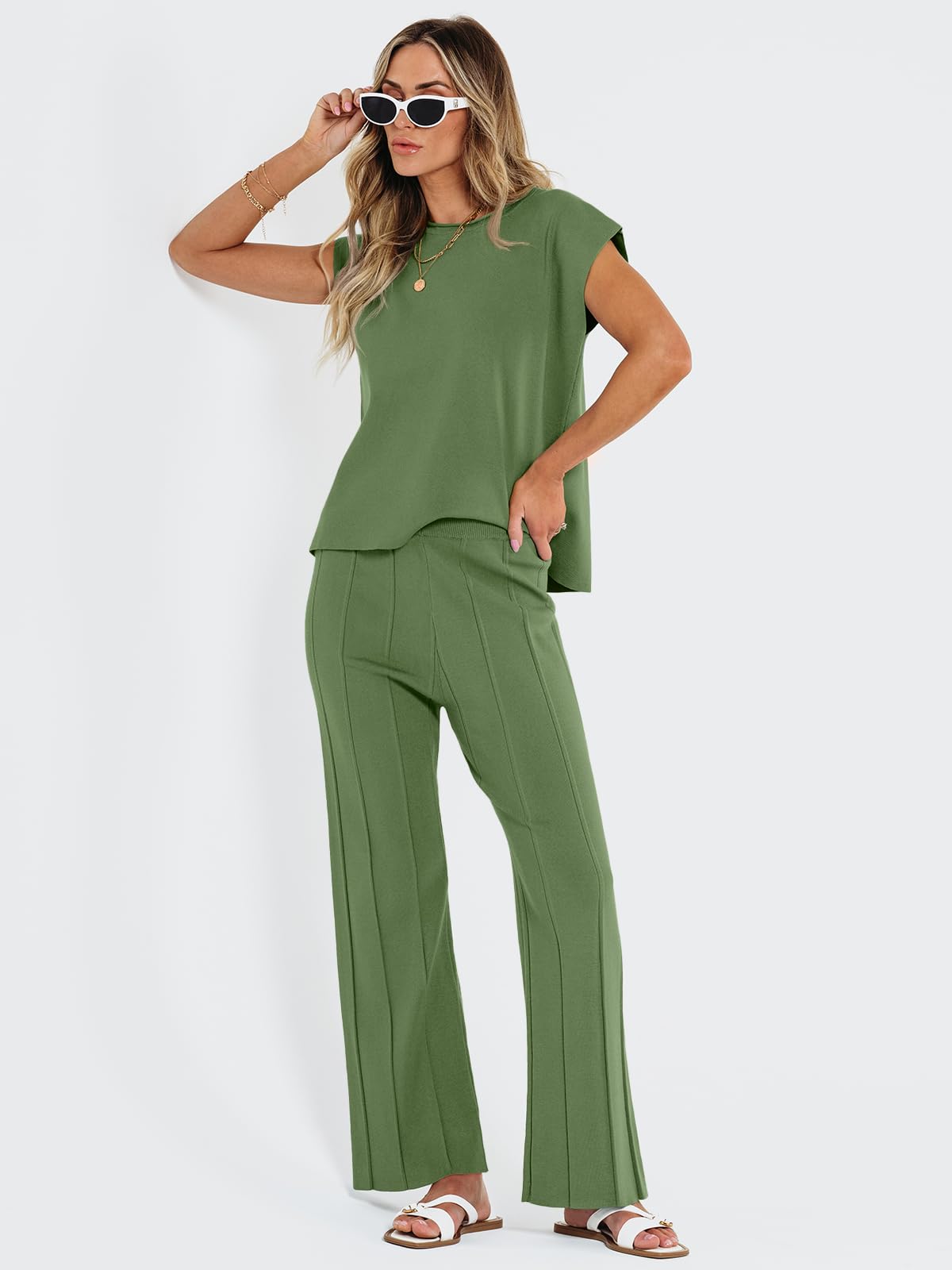 LILLUSORY 2 Piece Outfits for Women Lounge Matching Set Two Piece Knit Tracksuit Sweatsuits Top & Pants Co-Ords Habits affär