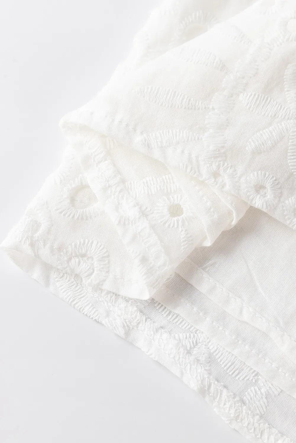 Eyelet Frill Short Sleeve Blouse Blouses Trends