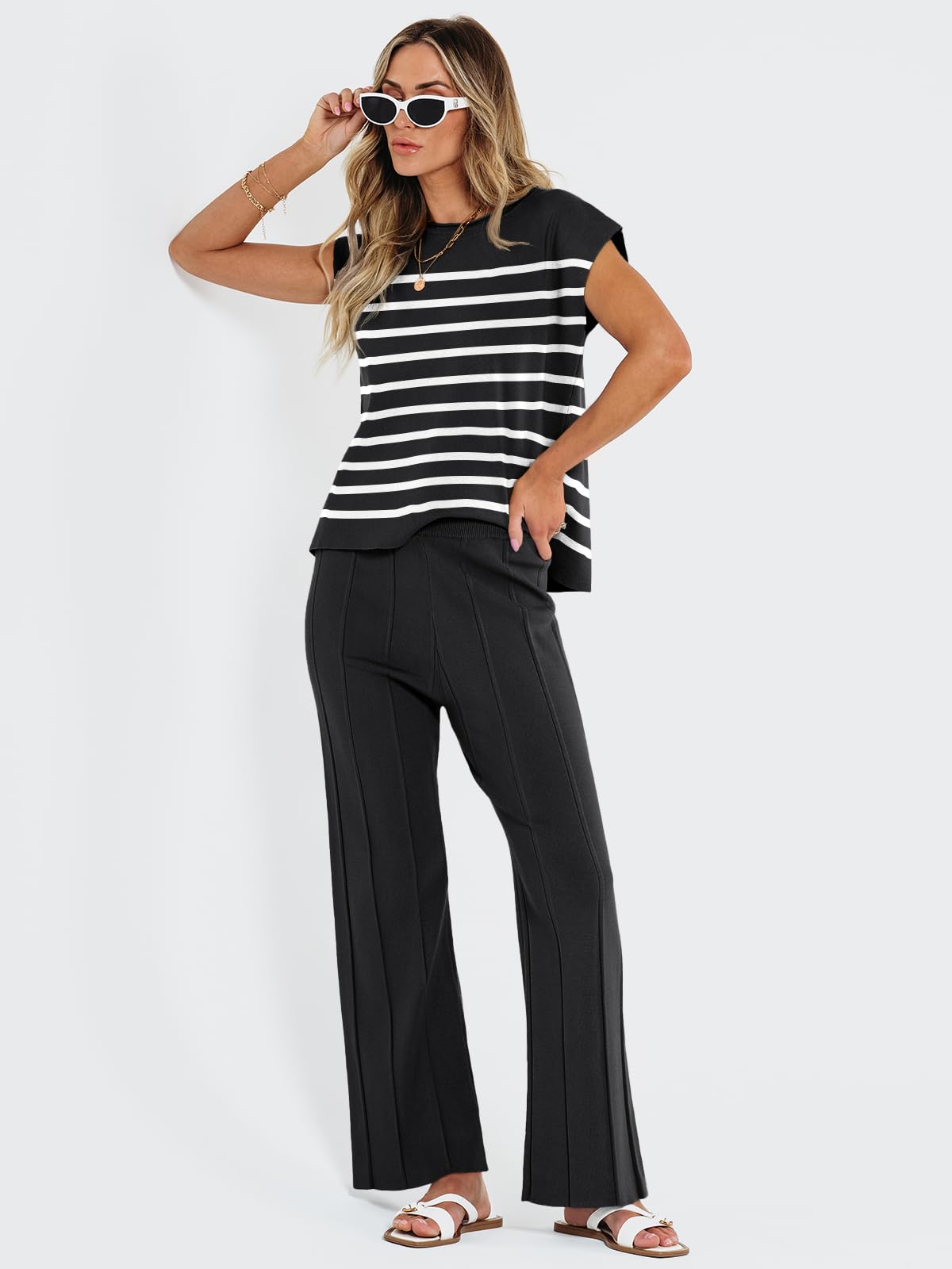 LILLUSORY 2 Piece Outfits for Women Lounge Matching Set Two Piece Knit Tracksuit Sweatsuits Top & Pants Co-Ords Habits affär