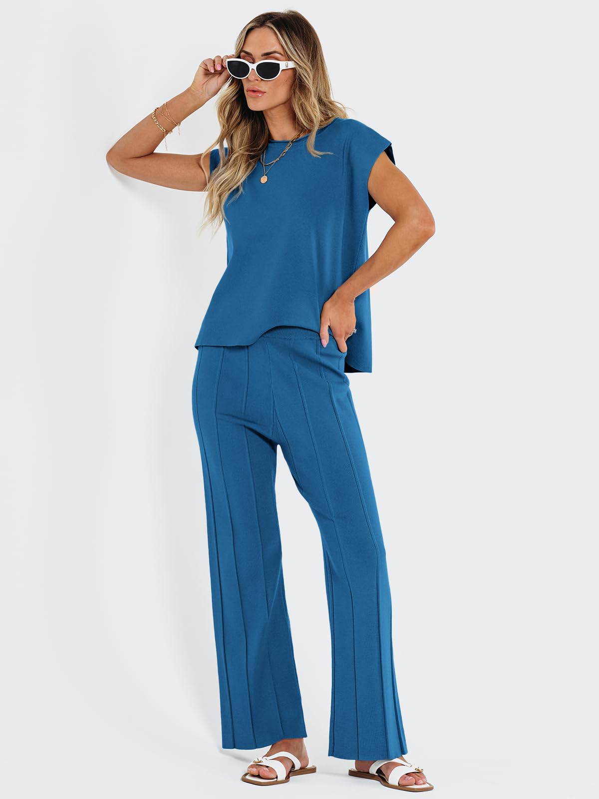 LILLUSORY 2 Piece Outfits for Women Lounge Matching Set Two Piece Knit Tracksuit Sweatsuits Top & Pants Co-Ords Habits affär