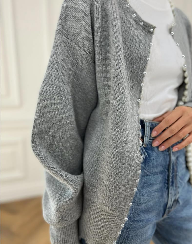 Kedera Women's Fall Sweater Cardigan Open Front Long Sleeve Pearls Cardigans Habits affär