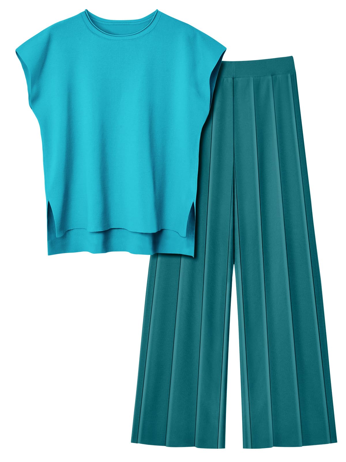 LILLUSORY 2 Piece Outfits for Women Lounge Matching Set Two Piece Knit Tracksuit Sweatsuits Top & Pants Co-Ords Habits affär Tealblue Medium