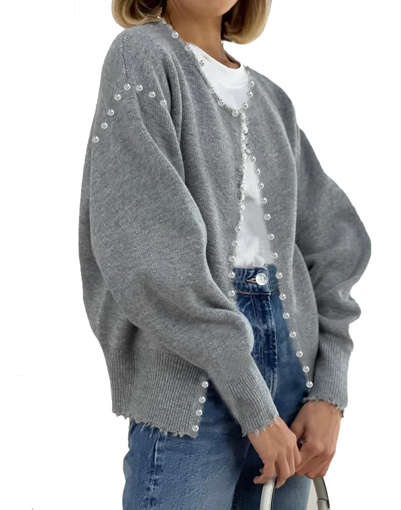 Kedera Women's Fall Sweater Cardigan Open Front Long Sleeve Pearls Cardigans Habits affär