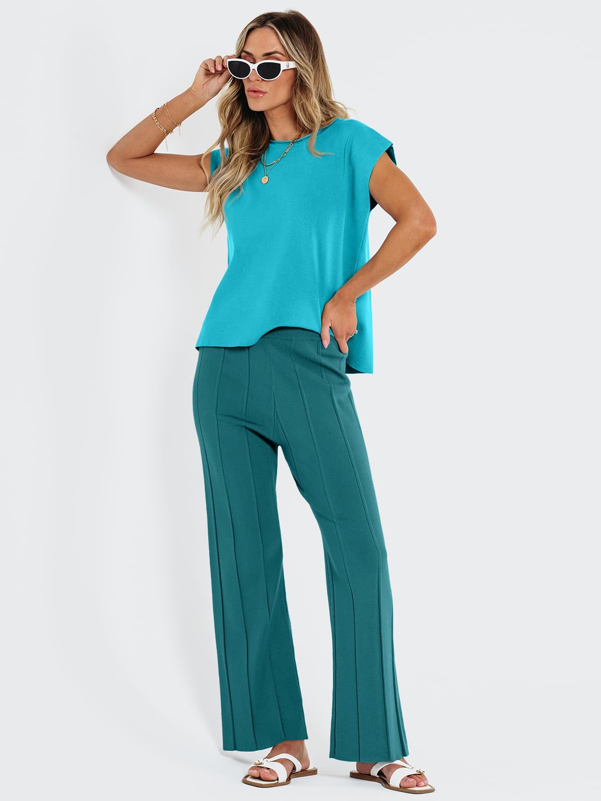 LILLUSORY 2 Piece Outfits for Women Lounge Matching Set Two Piece Knit Tracksuit Sweatsuits Top & Pants Co-Ords Habits affär