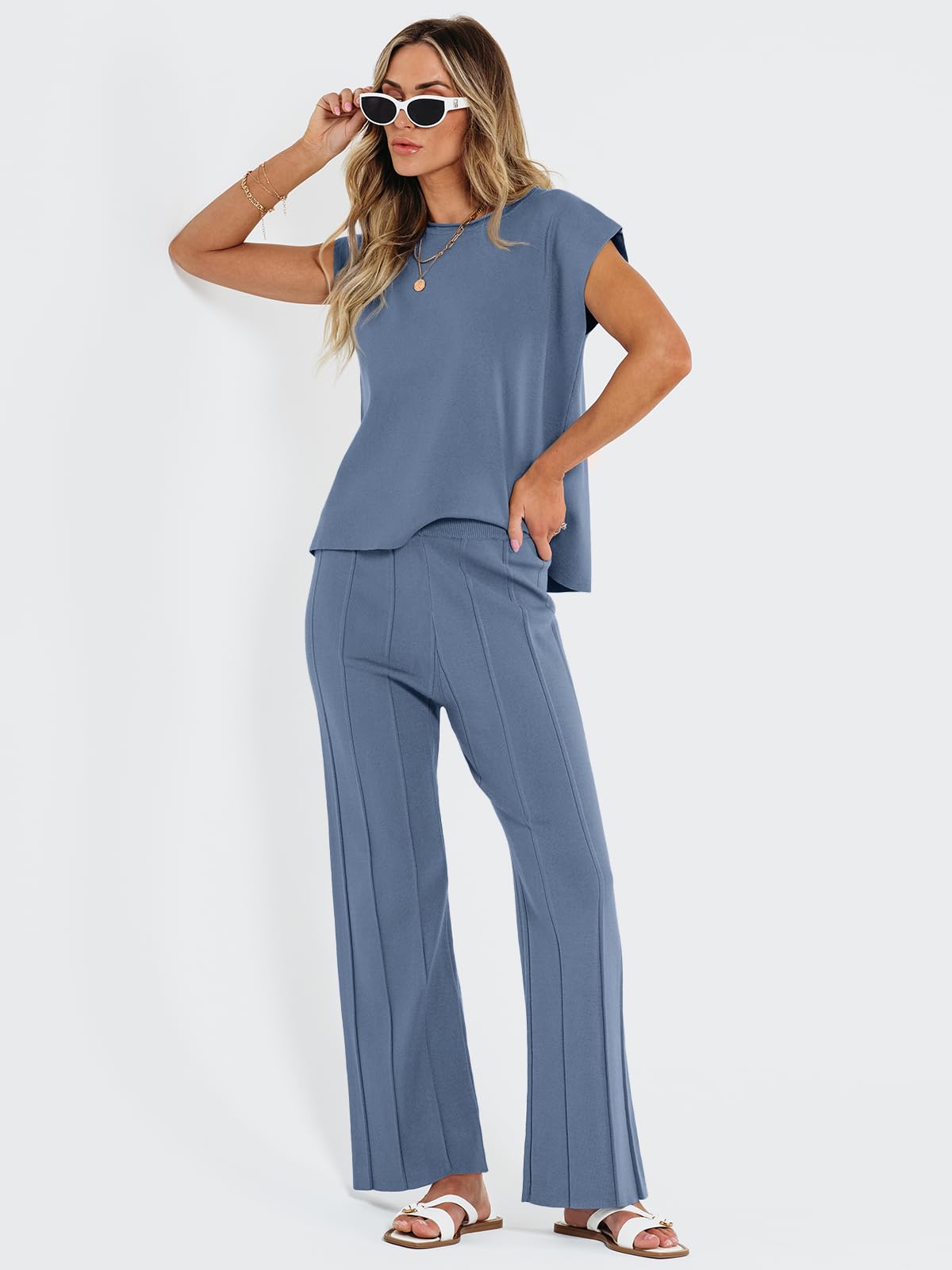 LILLUSORY 2 Piece Outfits for Women Lounge Matching Set Two Piece Knit Tracksuit Sweatsuits Top & Pants Co-Ords Habits affär