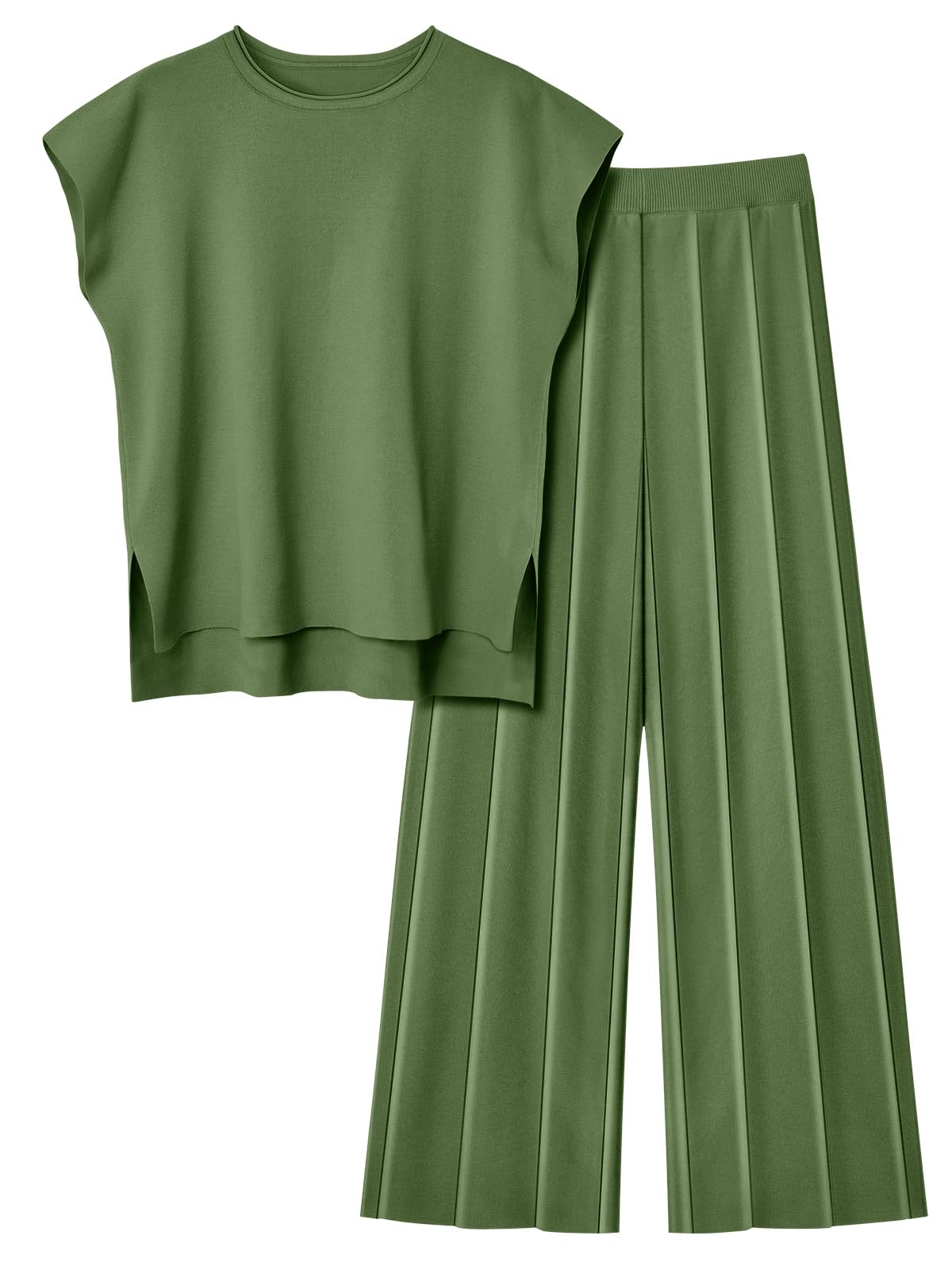 LILLUSORY 2 Piece Outfits for Women Lounge Matching Set Two Piece Knit Tracksuit Sweatsuits Top & Pants Co-Ords Habits affär Green X-Large