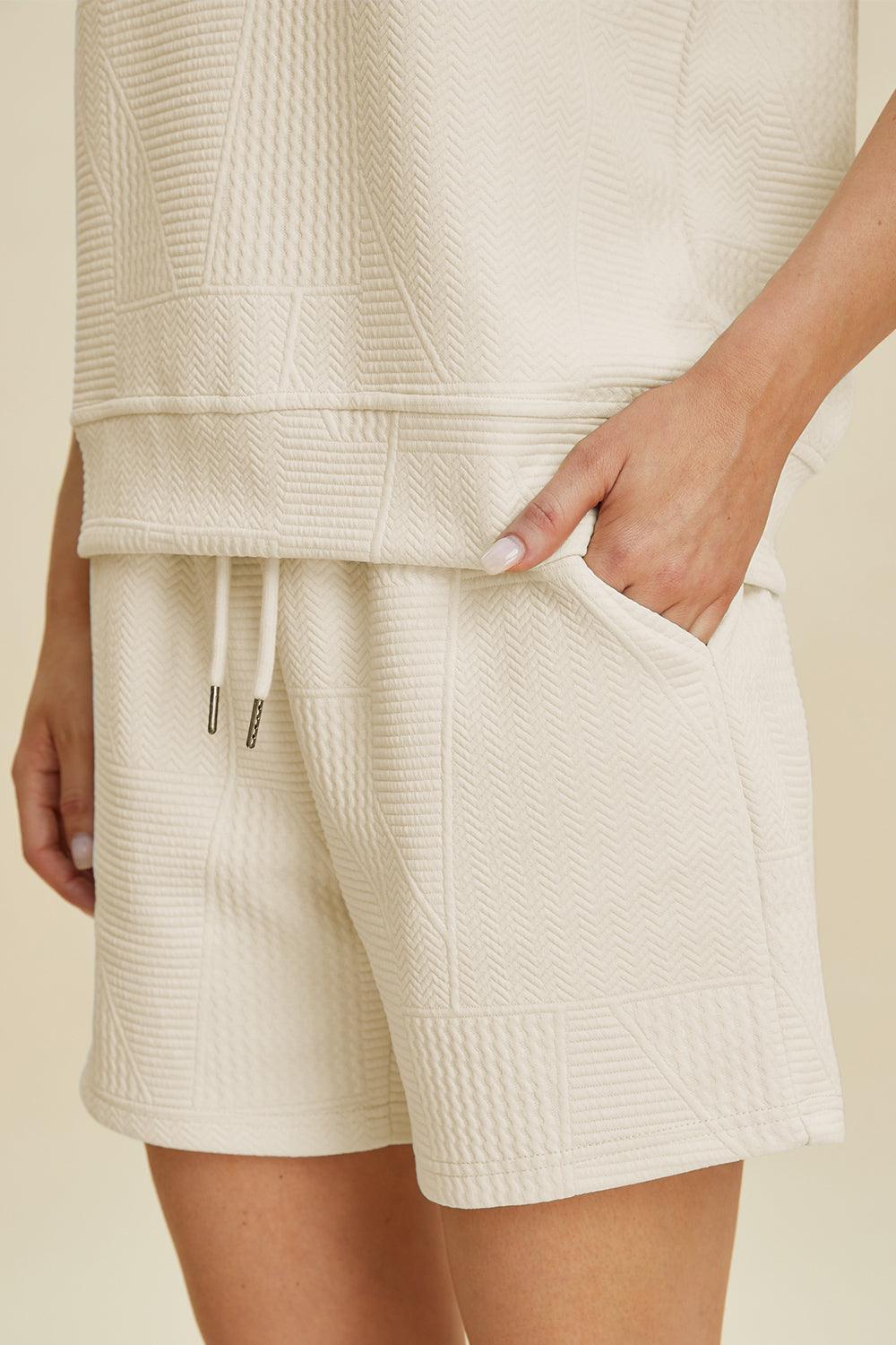 Double Take Texture Round Neck Ruffle Sleeve Top and Short Set Short Set Trends