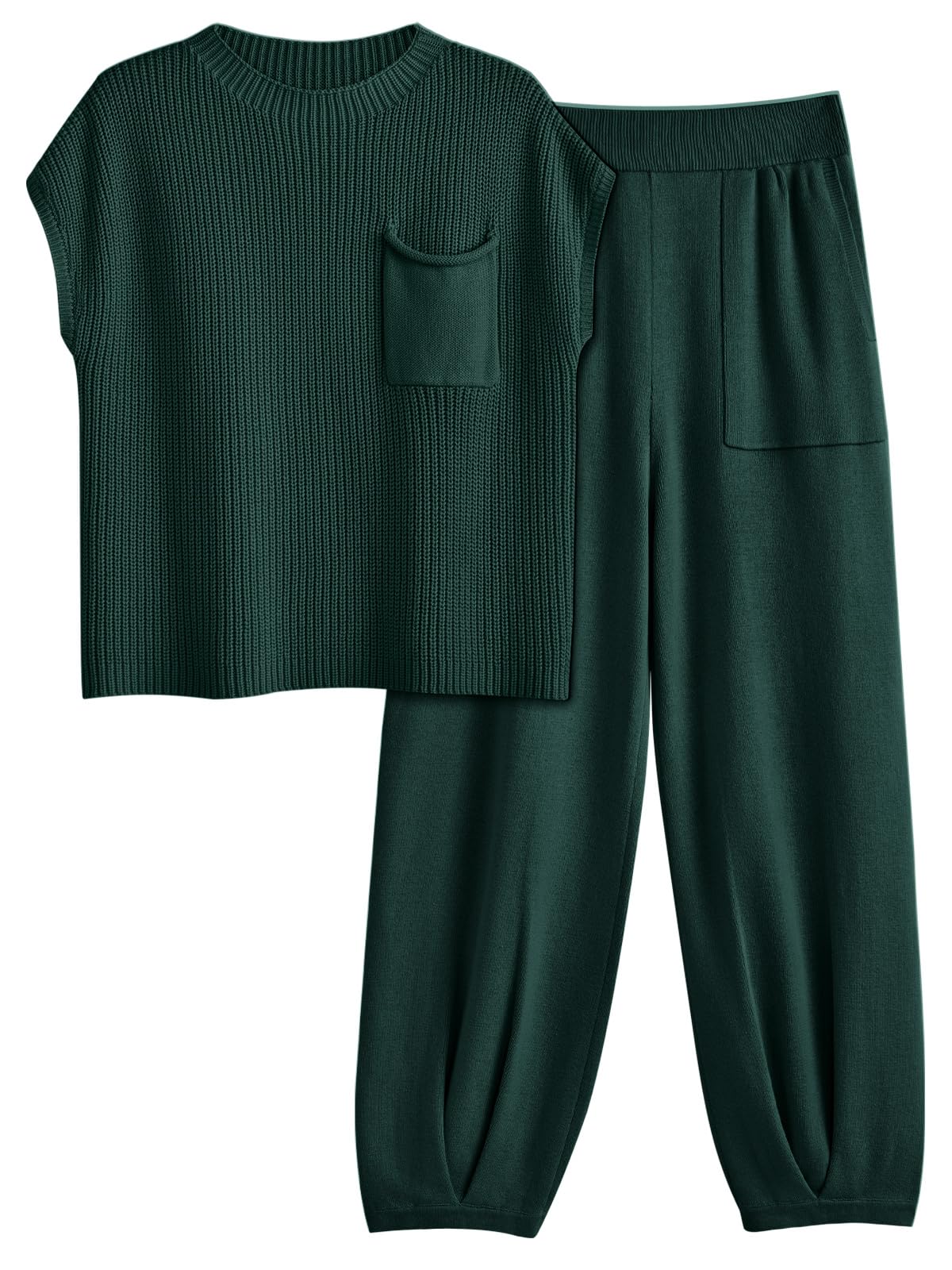 LILLUSORY 2 Piece Knit Sets For Women Trendy Sweatsuit Sets Co-Ords Habits affär Green X-Small