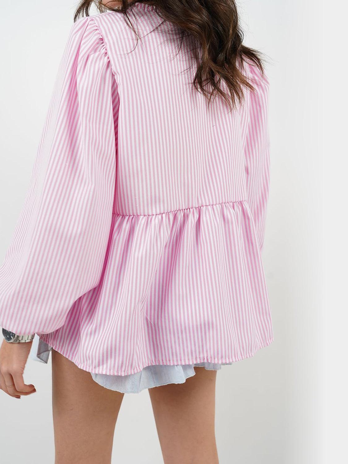 Open Tie-Front Long Sleeve Blouse Blouses Trends