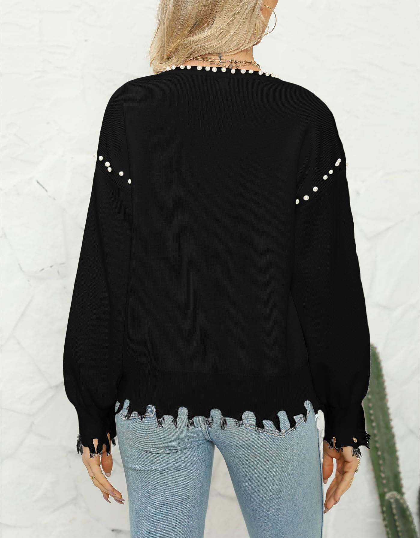 Kedera Women's Fall Sweater Cardigan Open Front Long Sleeve Pearls Cardigans Habits affär