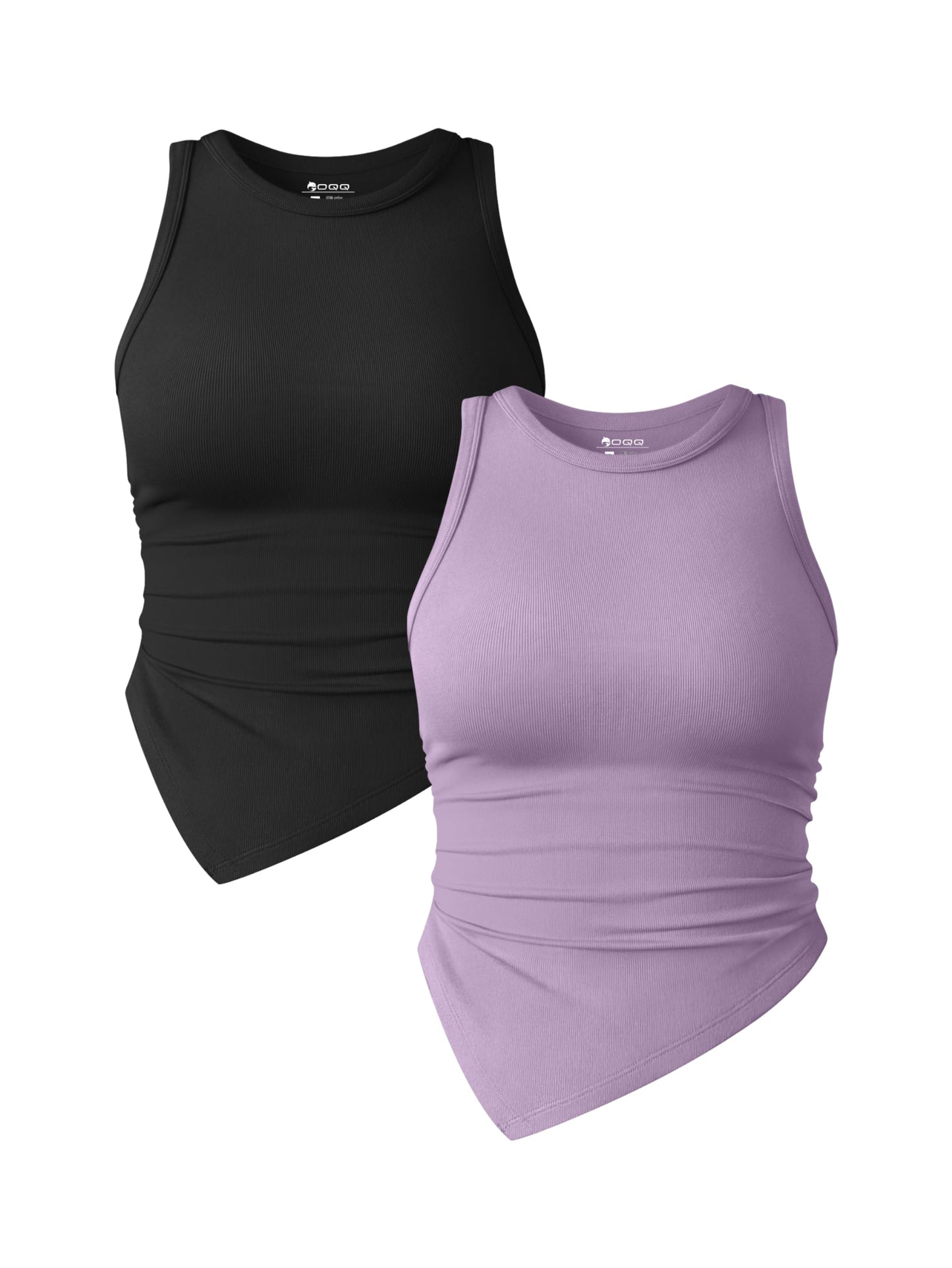 OQQ Women's 2 Piece Tank Tops Ruched Crew Neck Sleeveless Basic Stretch Tee Shirts Tops Habits affär Black,taro Purple Large