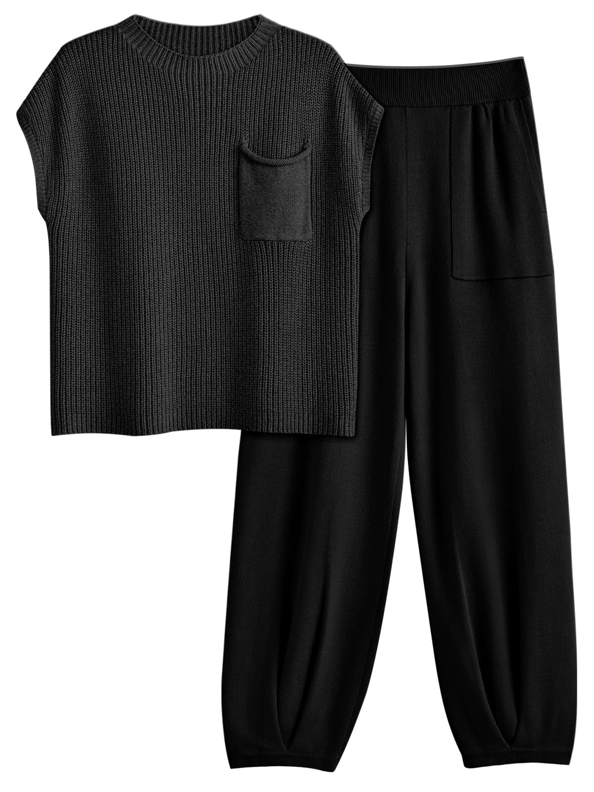 LILLUSORY 2 Piece Knit Sets For Women Trendy Sweatsuit Sets Co-Ords Habits affär Black Medium