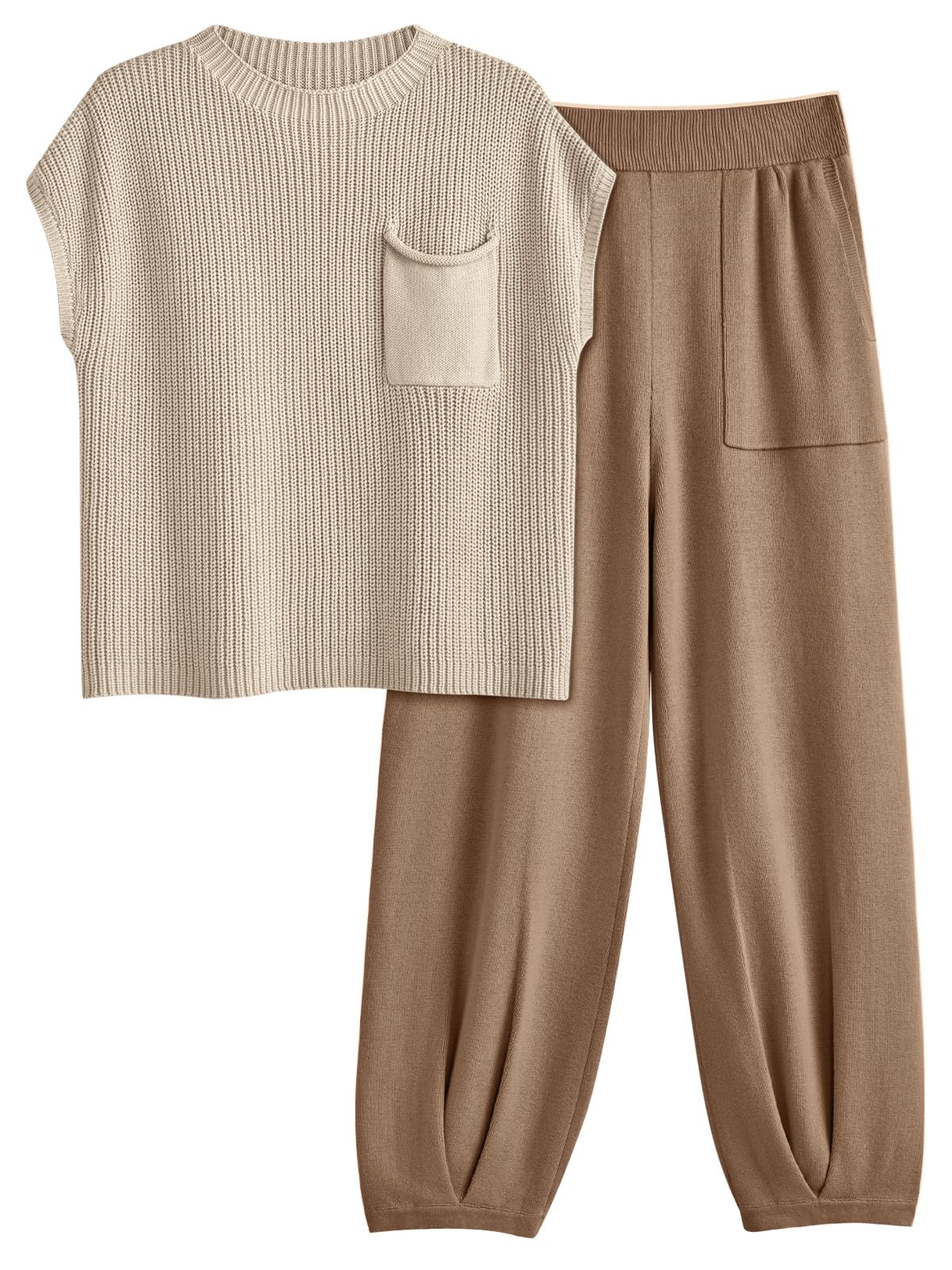 LILLUSORY 2 Piece Knit Sets For Women Trendy Sweatsuit Sets Co-Ords Habits affär Light Khaki X-Large