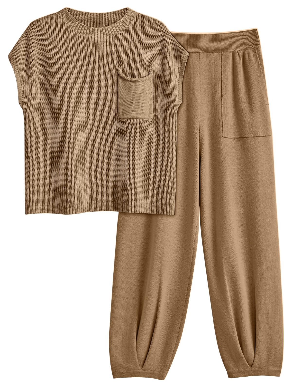 LILLUSORY 2 Piece Knit Sets For Women Trendy Sweatsuit Sets Co-Ords Habits affär Khaki Medium