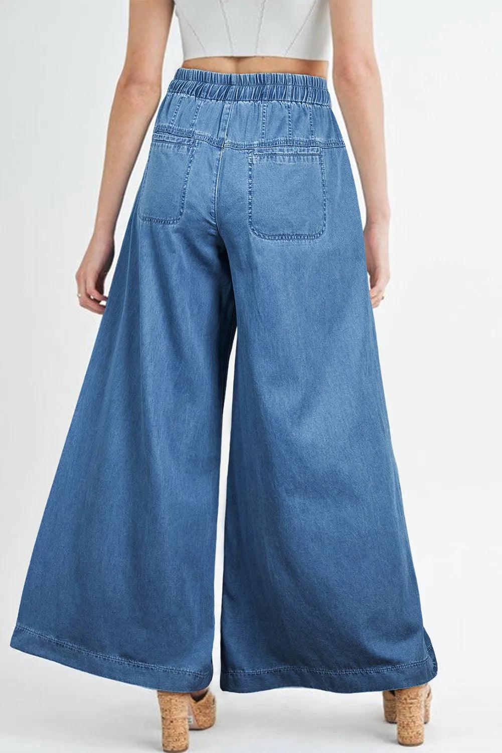Drawstring Elastic Waist Wide Leg Jeans Pants Trendsi