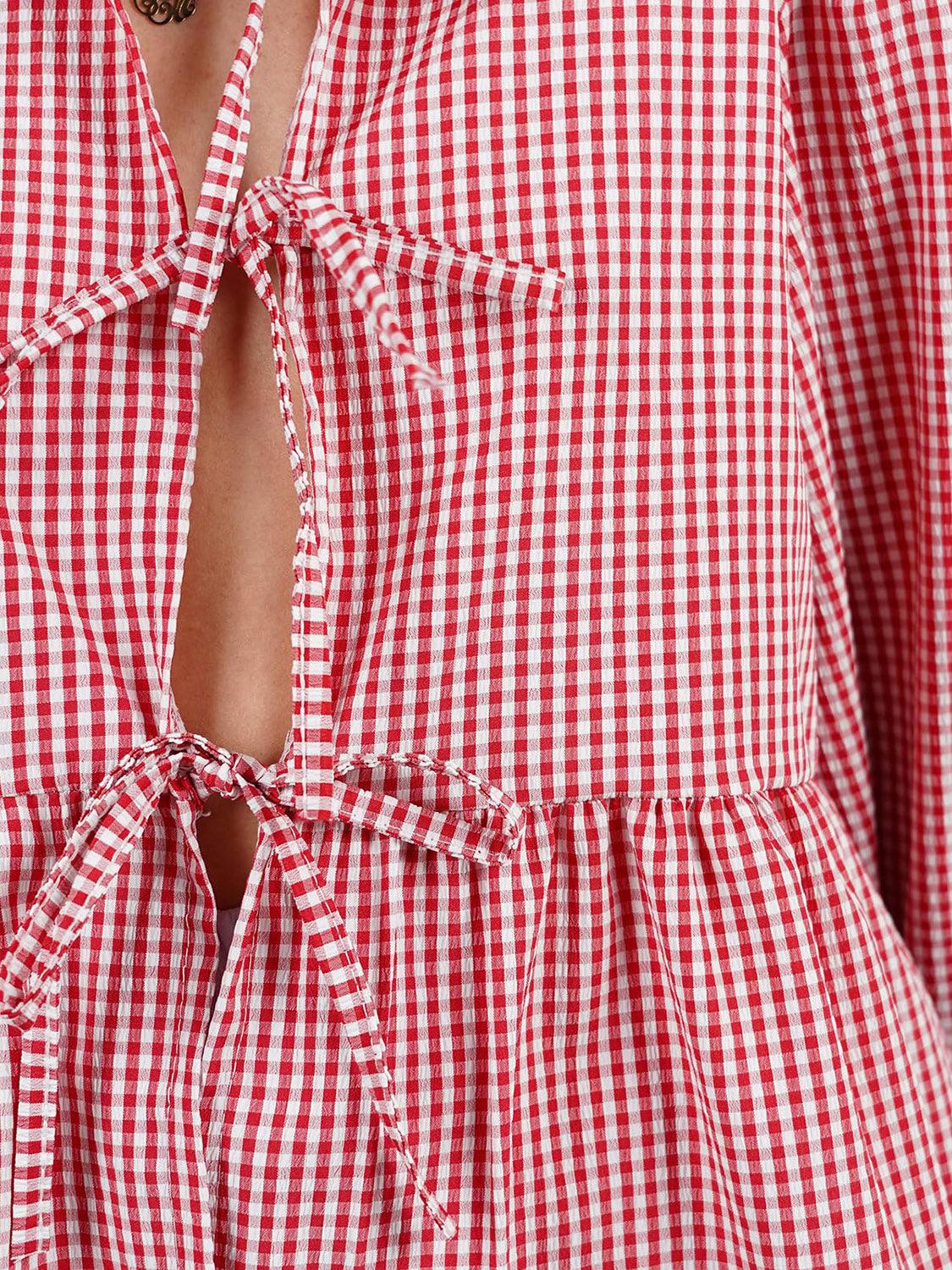 Open Tie-Front Long Sleeve Blouse Blouses Trends