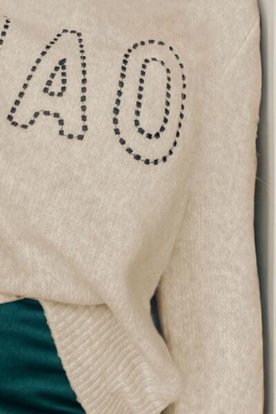 CIAO Round Neck Dropped Shoulder Sweater Sweaters Trendsi
