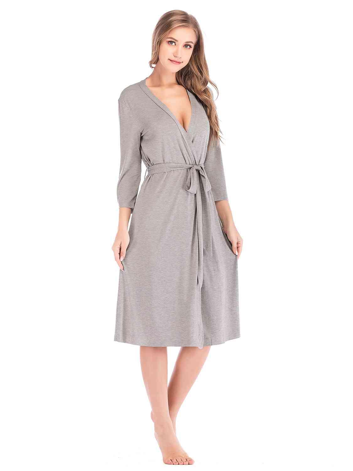 Plunge Cotton Robe Loungewear Trendsi