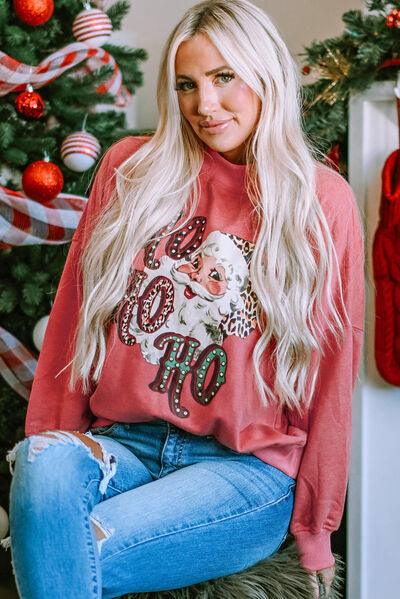 Santa Graphic Dropped Shoulder Sweatshirt Sweatshirts Trends