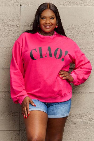 Simply Love CIAO Sweatshirt Sweatshirts Trendsi Deep Rose S