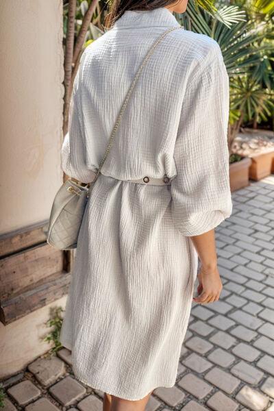 Texture Button Up Collared Neck Shirt Dress Dresses Trendsi