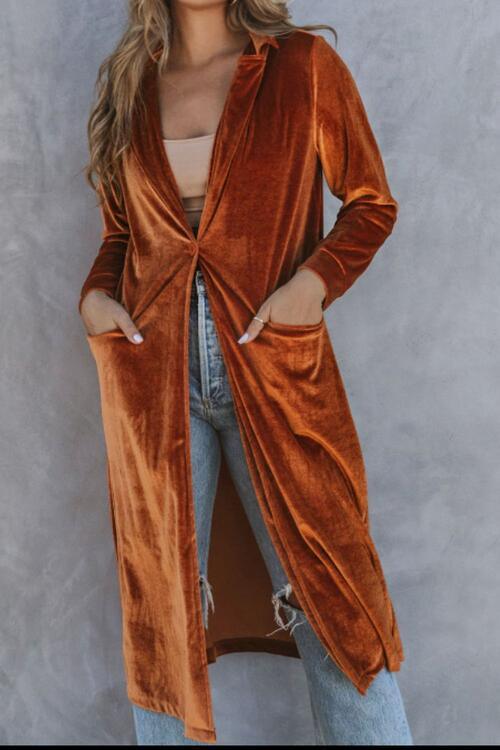 Velvet Cardigan with Pockets Cardigans Trend Caramel S
