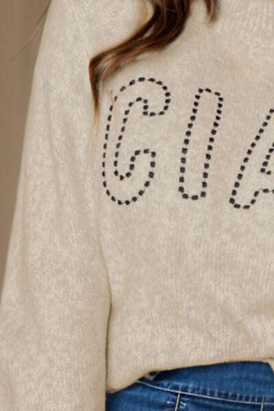 CIAO Round Neck Dropped Shoulder Sweater Sweaters Trendsi