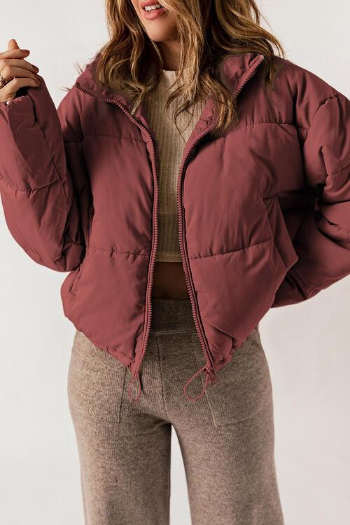 Zip Up Collared Neck Long Sleeve Winter Coat Coats Trendsi