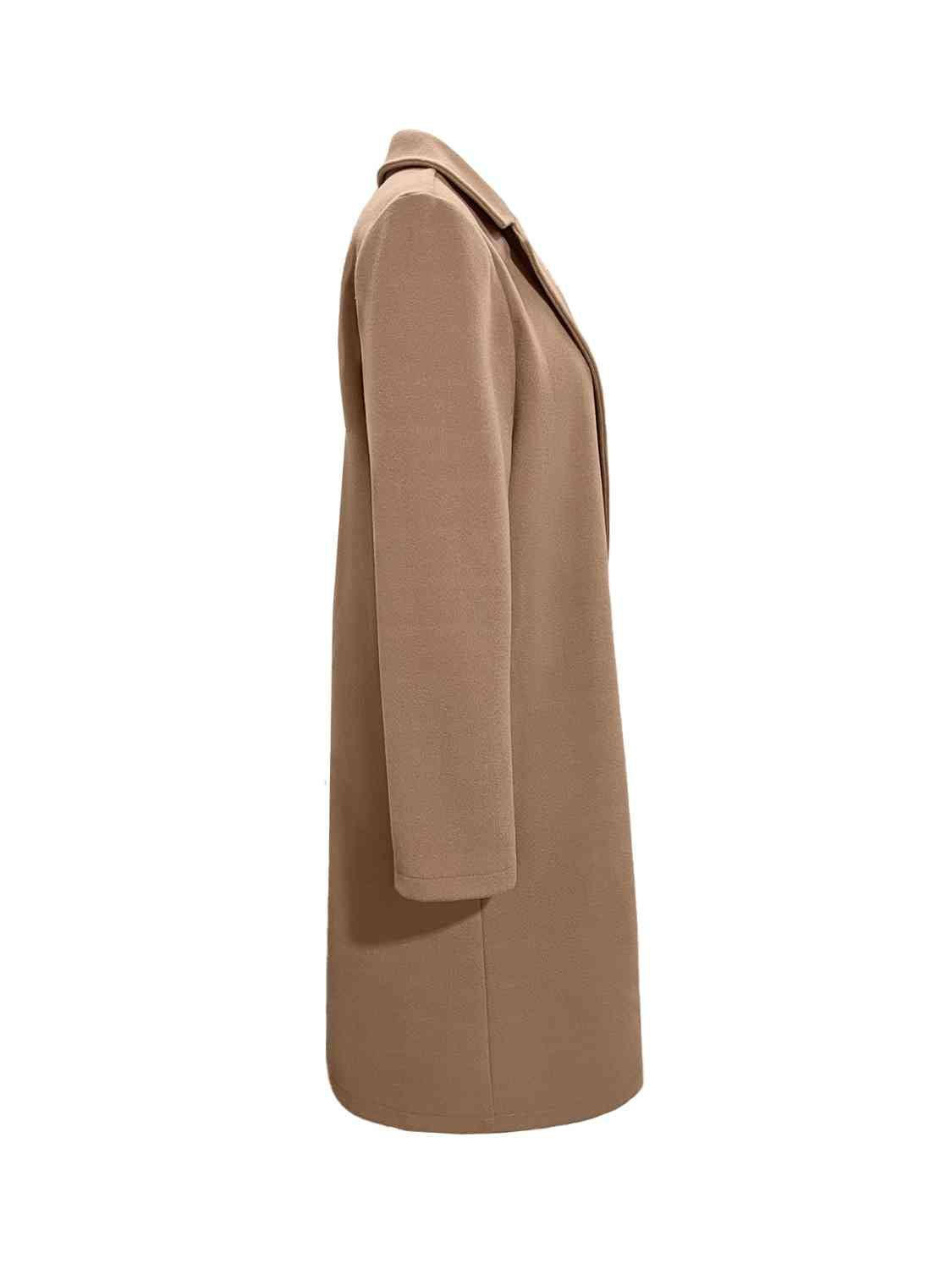 Collared Sleeve Midi Overcoat Coats Trendsi
