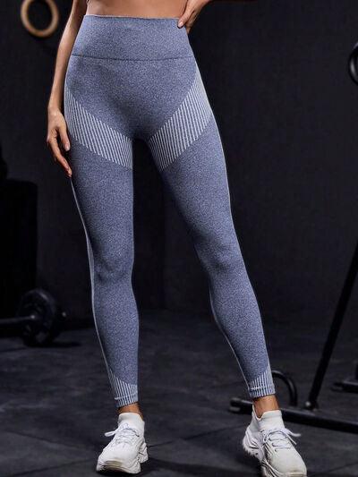 Striped High Waist Active Pants Activewear Trendsi