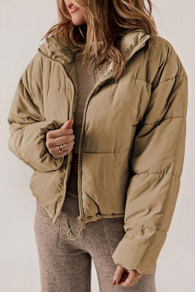 Zip Up Collared Neck Long Sleeve Winter Coat Coats Trendsi