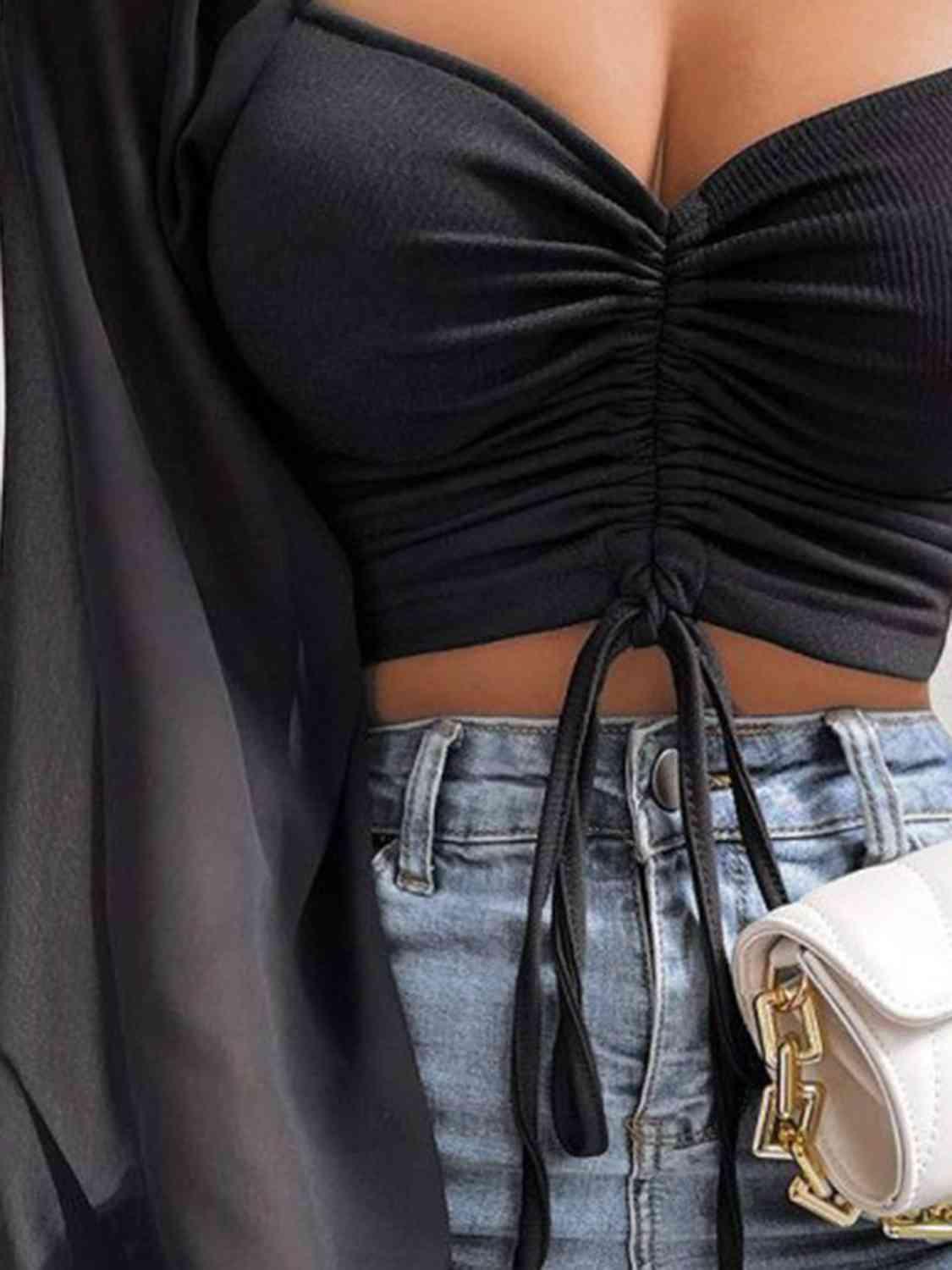 Drawstring Sweetheart Neck Crop Top Blouses Trendsi