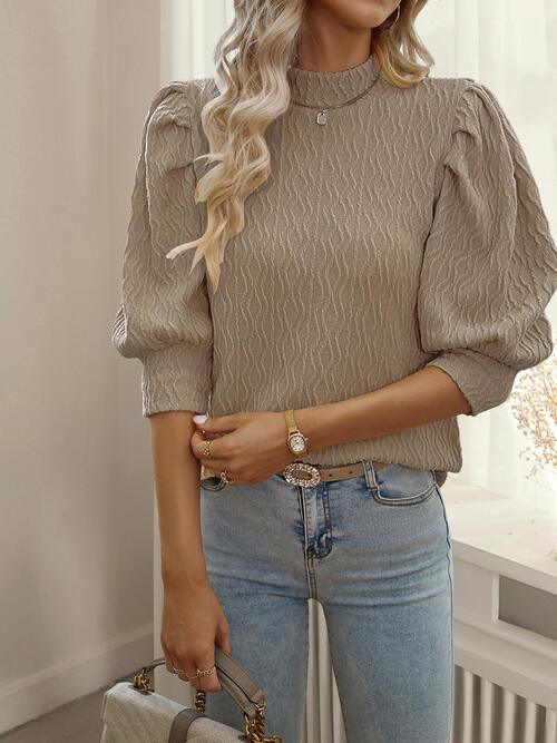 Texture Ruff Sleeve Mock Neck Blouse Blouses Trends Mocha S