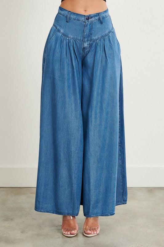 Chambray Wide Leg Jean Pant Pants Vibrant M.i.U Medium Stone S