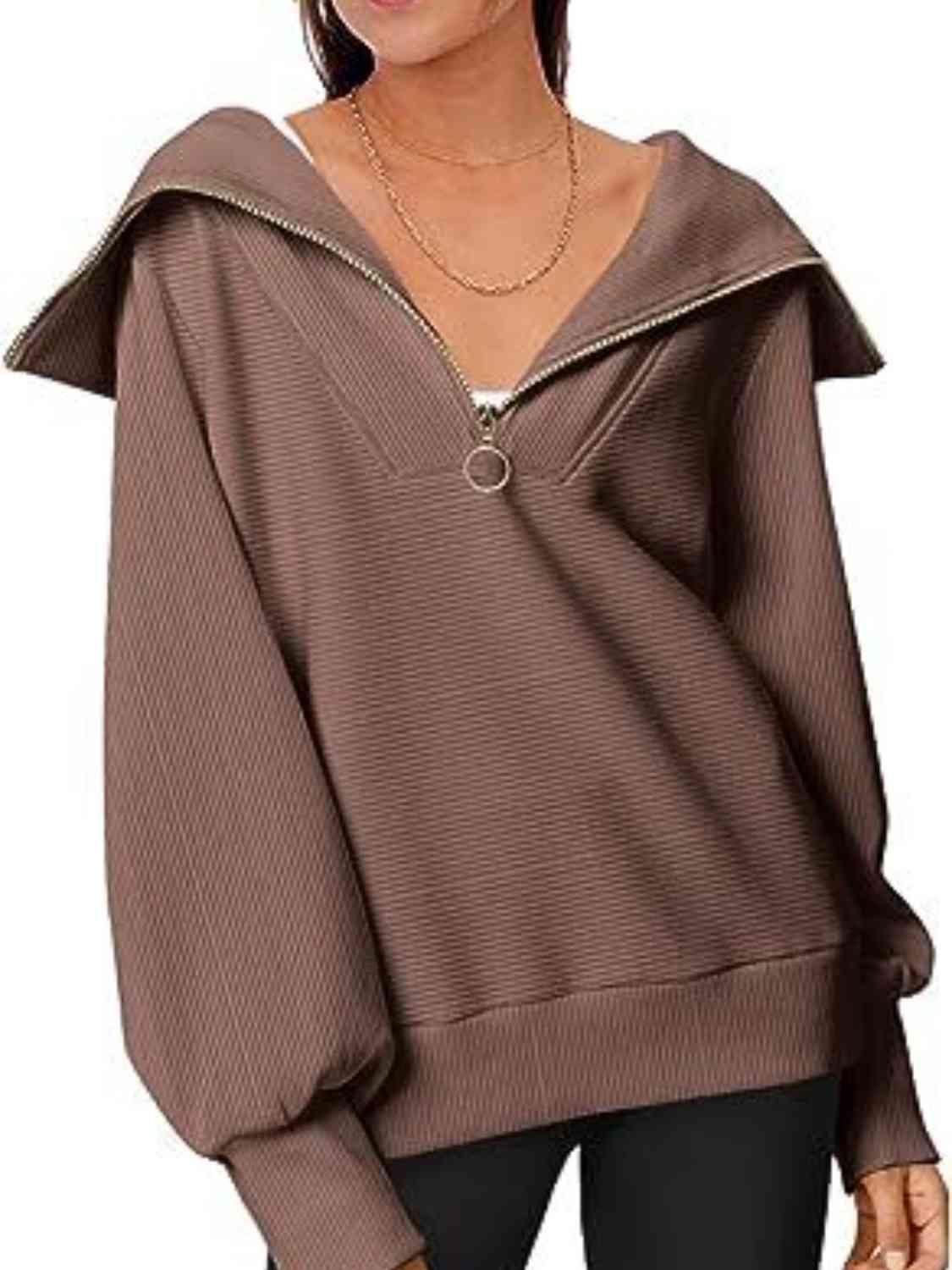 Half-Zip Lantern Sleeve Top Sweatshirts Trendsi