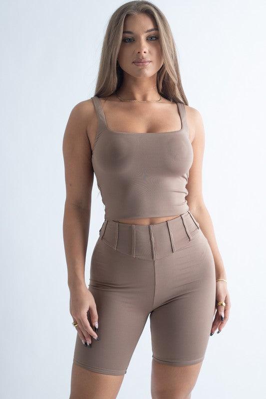 Crop Top and Short Spandex Set Short Set SALTY WOOD S