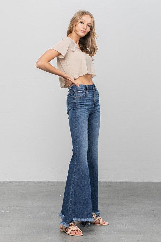 Button Fly Fray Hem Flare Jeans Jeans Denim Lab USA