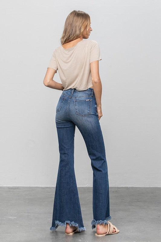 Button Fly Fray Hem Flare Jeans Jeans Denim Lab USA