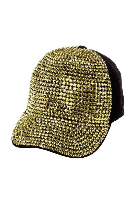 Front Embellished Bling Rhinestone Baseball Cap Hats Fashion Fantasia Black-Gold One