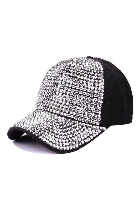 Front Embellished Bling Rhinestone Baseball Cap Hats Fashion Fantasia Black-Silver One