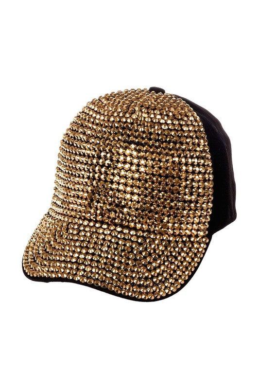 Front Embellished Bling Rhinestone Baseball Cap Hats Fashion Fantasia Black-Rose Gold One