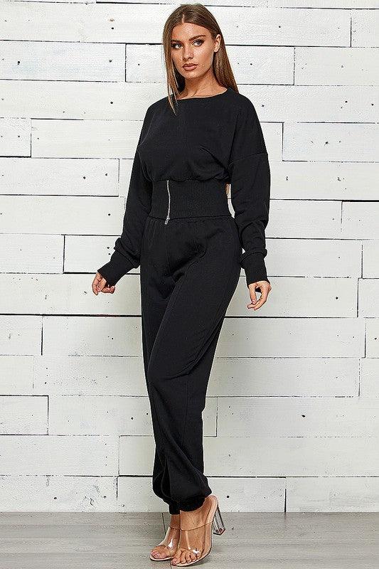 Zip Front Slit Sweatshirt & Jogger Set Pant Set Shop Michella