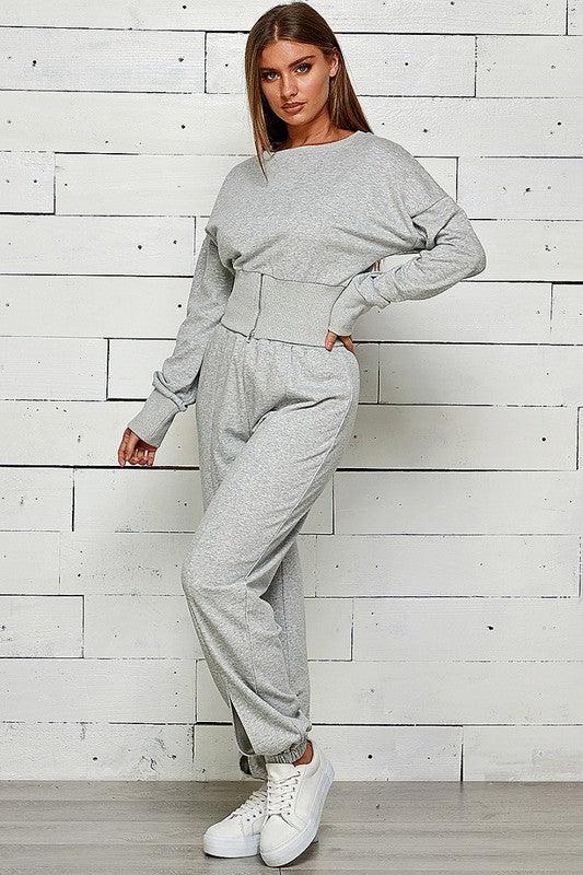 Zip Front Slit Sweatshirt & Jogger Set Pant Set Shop Michella