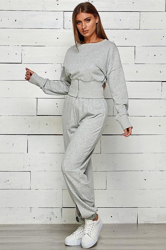 Zip Front Slit Sweatshirt & Jogger Set Pant Set Shop Michella