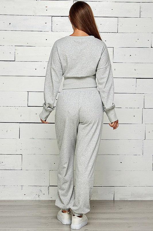 Zip Front Slit Sweatshirt & Jogger Set Pant Set Shop Michella